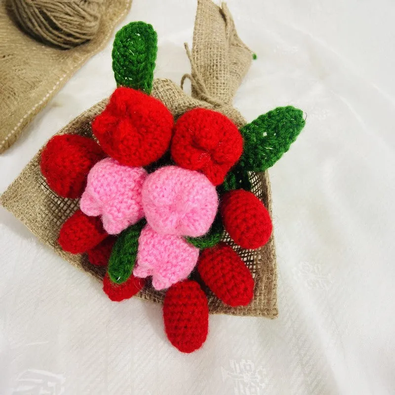 Crochet Handmade Rose Bouquet (Red,Pink) - Set of Twelve media 4
