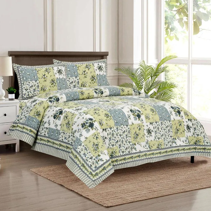 Buola Floral Cotton Bedsheet (Blue,Yellow) - 160 TC media 1