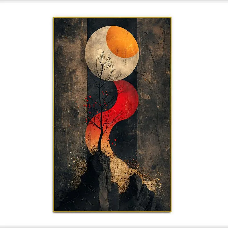Pathway To Moon Landscape Canvas Wall Painting With Frame - Gold media 4