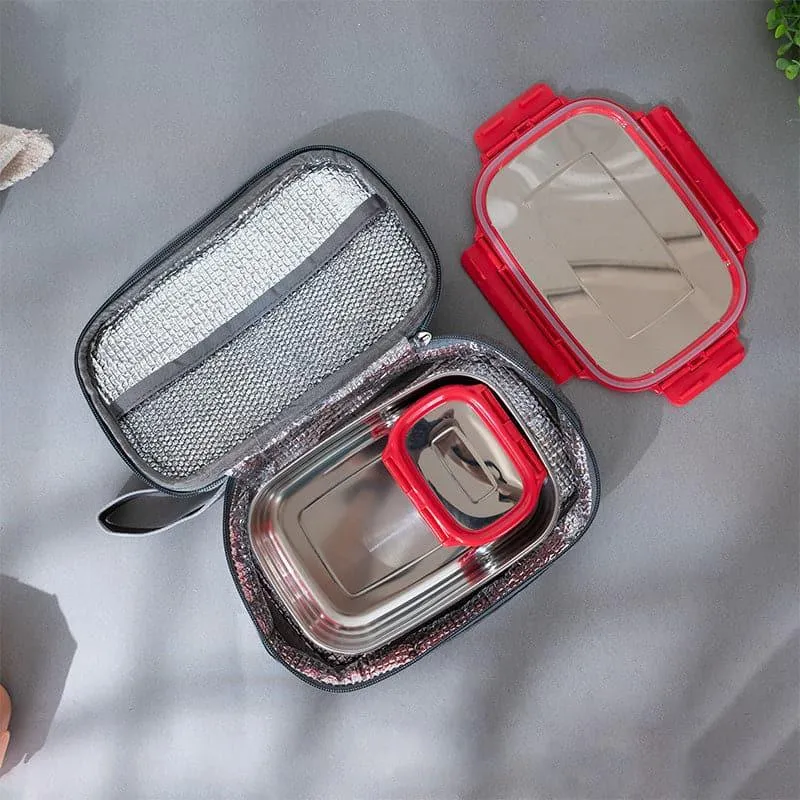 Delico Pack Red Lunch Box With Insulated Pouch (775 mL /150 mL) - Three Piece Set media 3