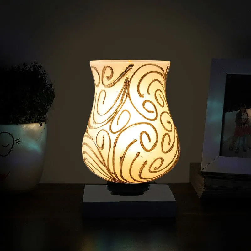 Auralon Mosaic Glass Table Lamp With Wooden Base - White & Gold media 3