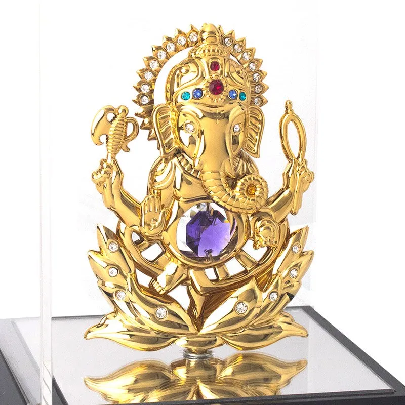 Golden Ganesha 24K Gold Plated Mild Steel Showpiece (Blue) media 5