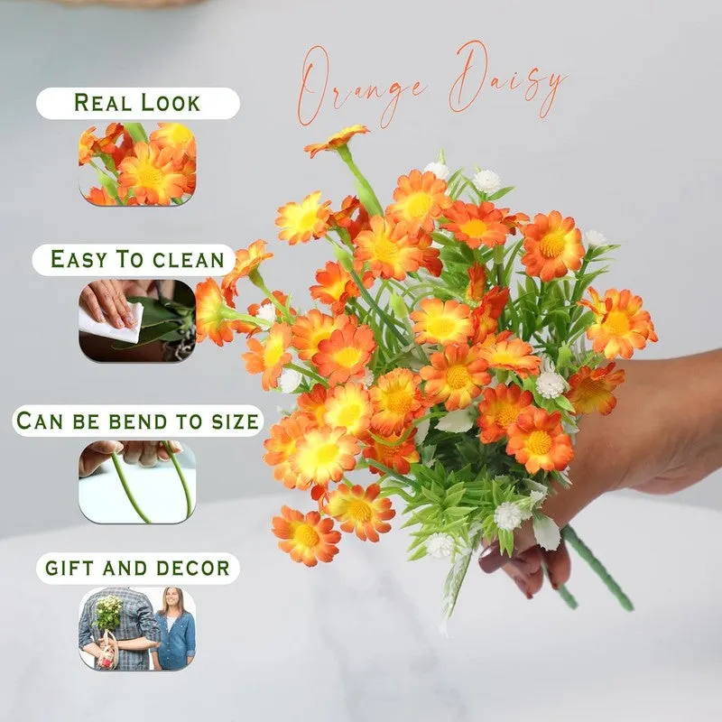 Bit-Daisy Silk Artificial Flowers Stick - Orange & Yellow media 5