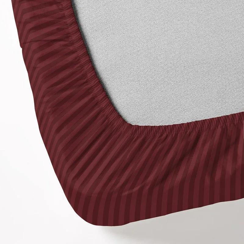 StripeScape Glace Cotton Fitted Bedsheet (Maroon) - 130 GSM - 8