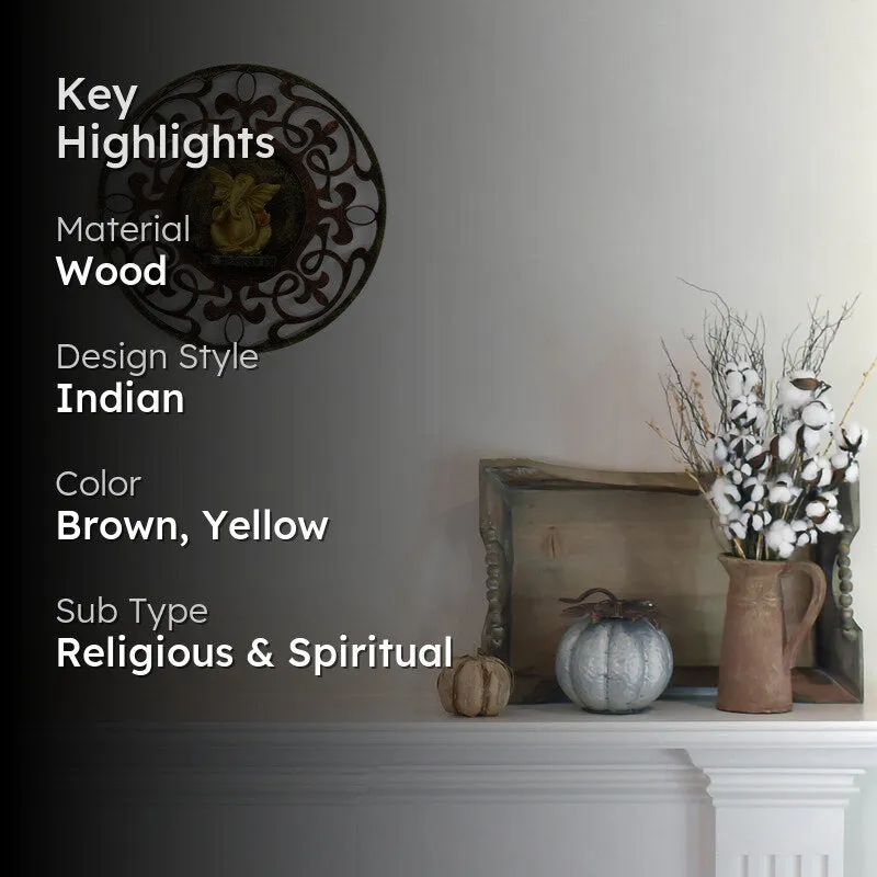 Ganesha Flora Religious Wooden Wall Accent media 2