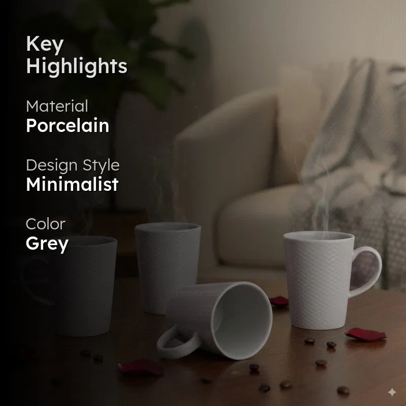 Hilora Porcelain Coffee Mug (280 mL Each) - Set Of Four media 2