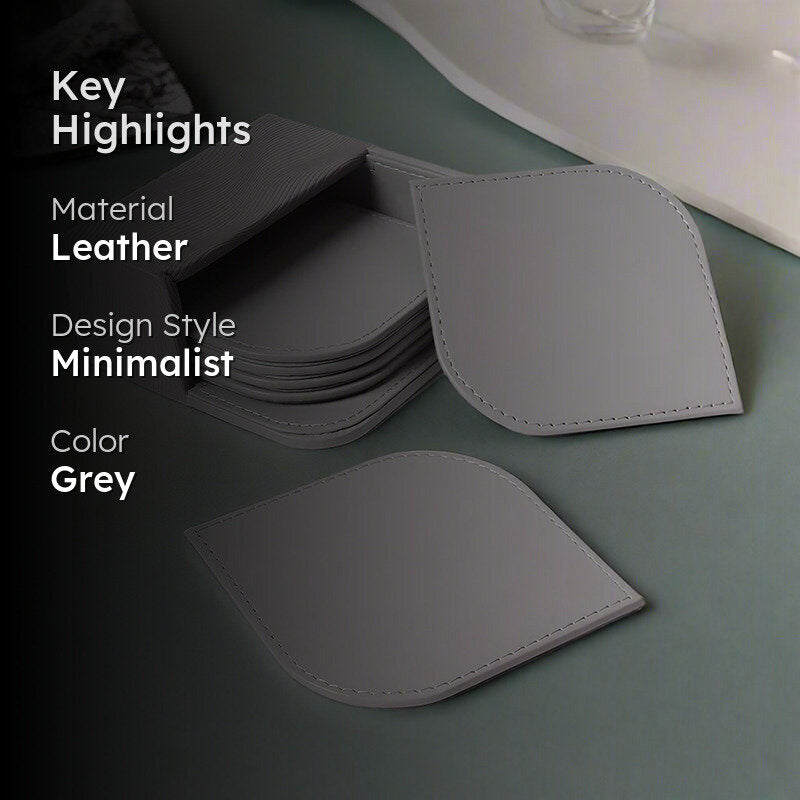 Veltrix Faux Leather Coaster (Grey) - Seven Piece Set media 2