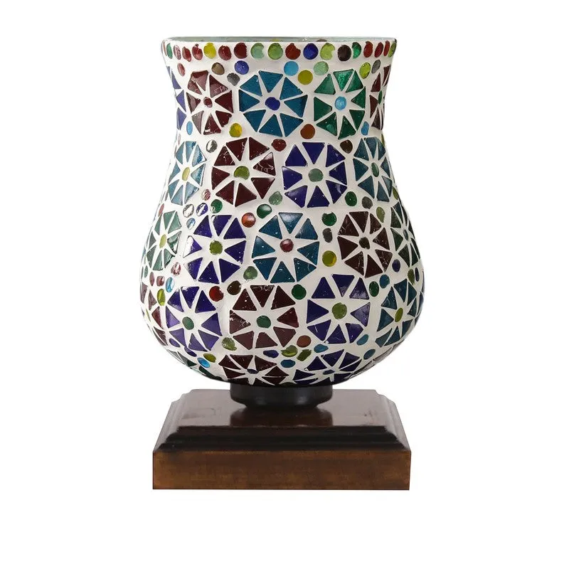 Glowzen Mosaic Glass Table Lamp With Wooden Base - Multicolor media 6