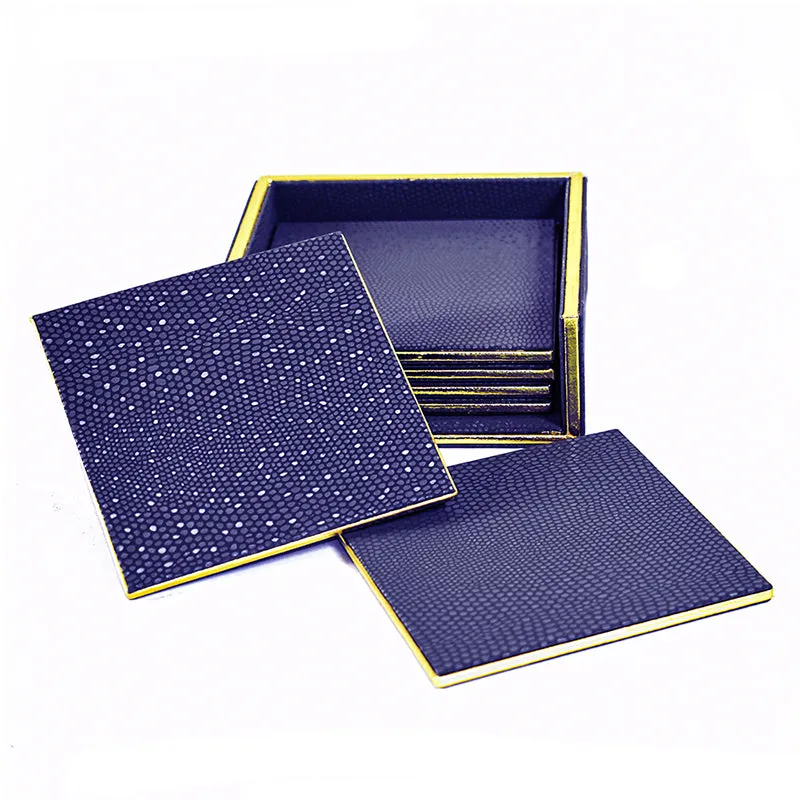 Tisquo Faux Leather Coaster (Blue) - Seven Piece Set media 3