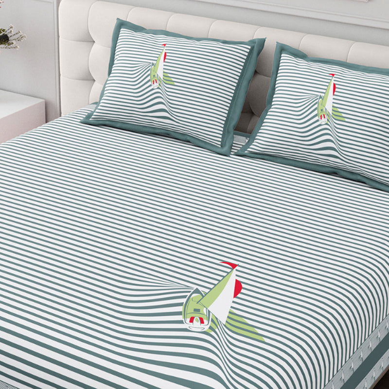 Illusion Stripey Sails Cotton Bedsheet (Grey) - 200 TC media 4