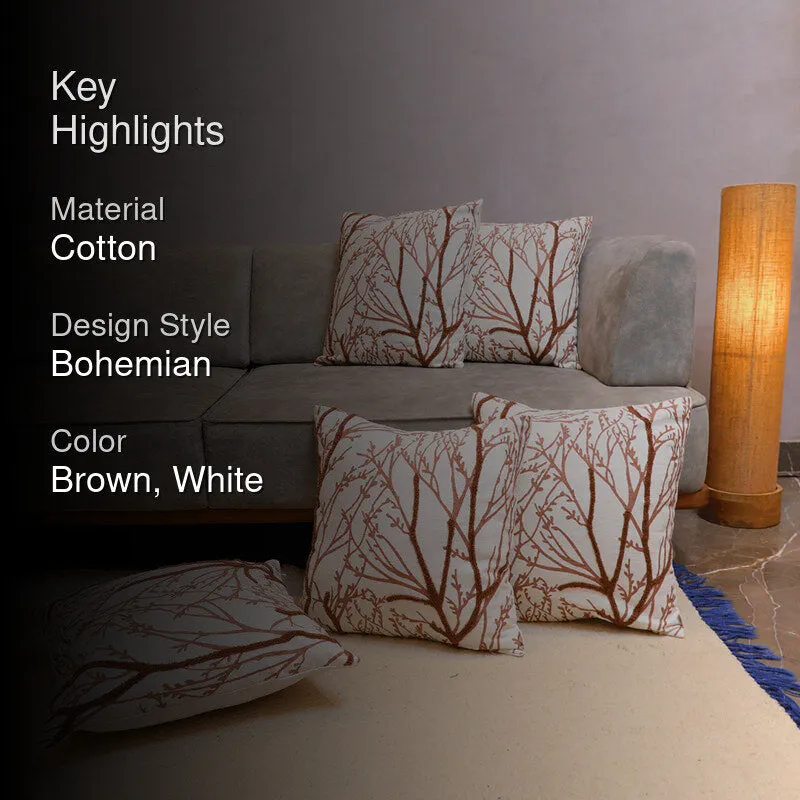 Autumn Naps Tufted Cushion Cover (White & Brown) - Set Of Five media 2