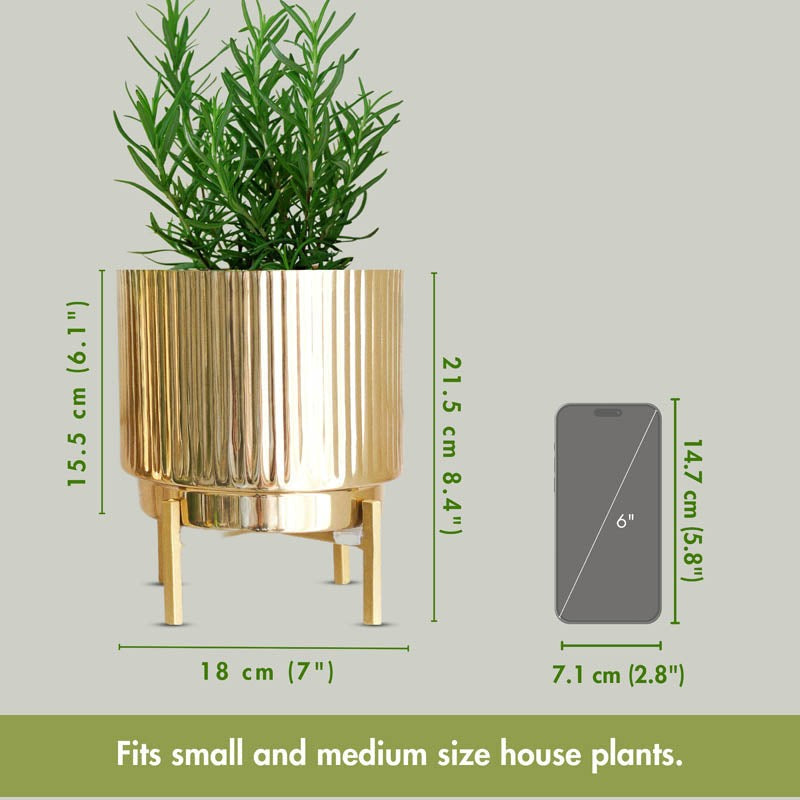 Dune Golden Metal Fluted Planter media 8