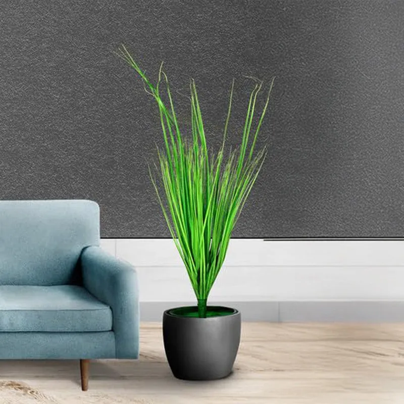Banavine Faux Grass bunch With Black Plastic Pot - 3 Feet media 6