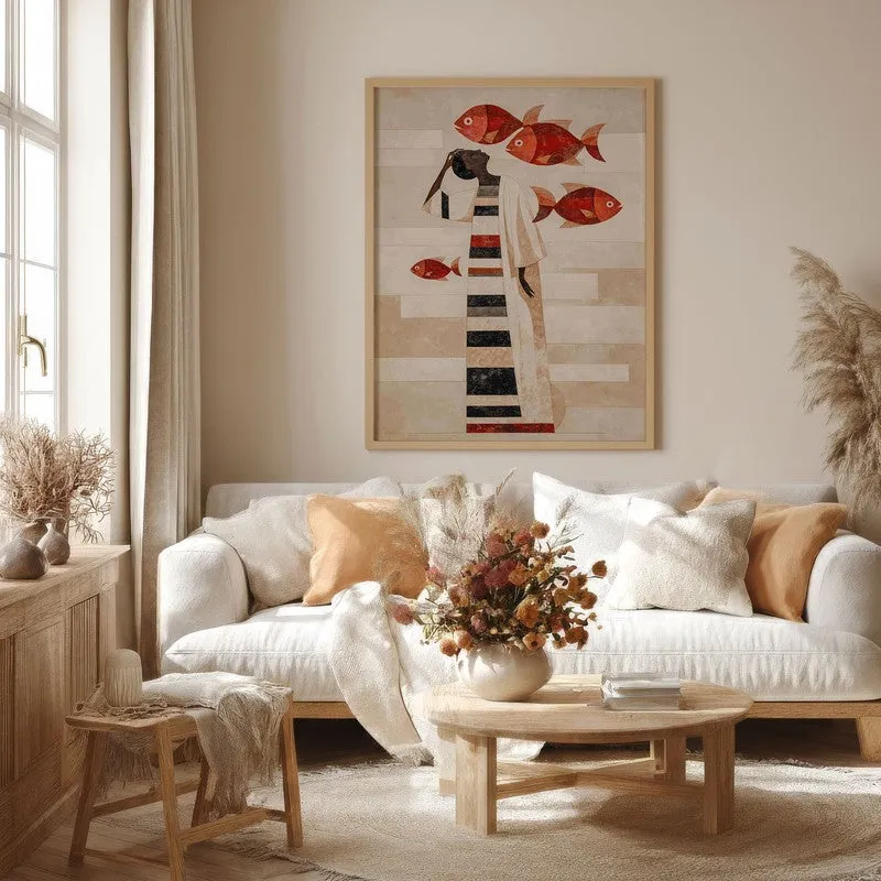 Aqua Nomad Canvas Wall Painting - Brown Frame media 4