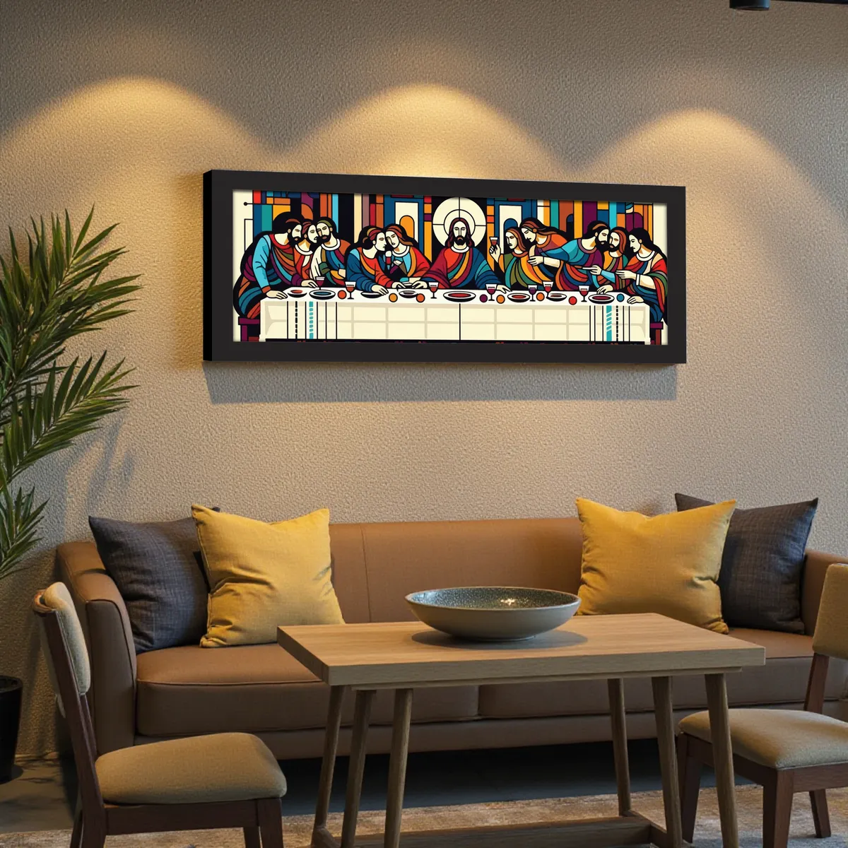 Sacred Last Supper Wall Painting With Frame media 5