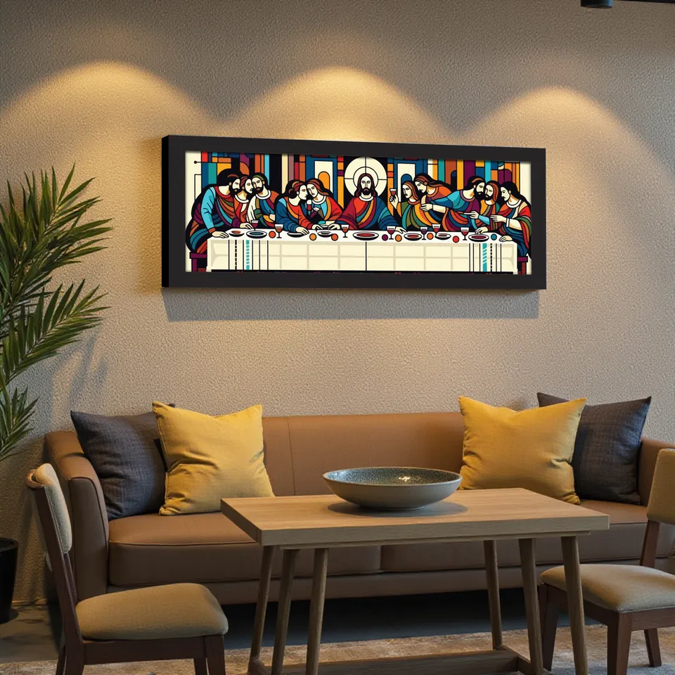 Sacred Last Supper Wall Painting With Frame media 5