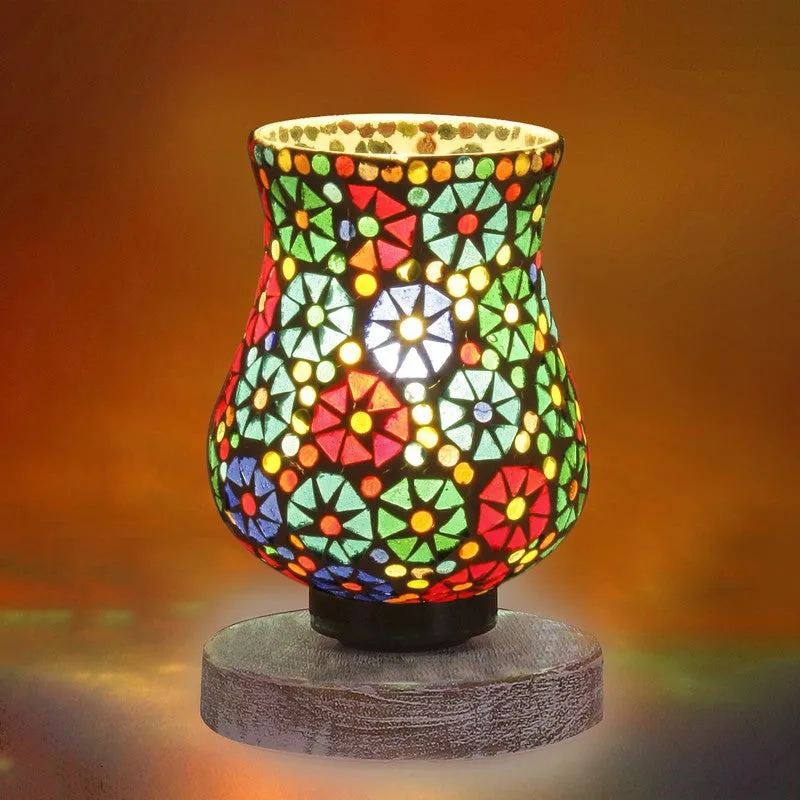 Candlea Mosaic Glass Table Lamp With Wooden Base - Multicolor media 7