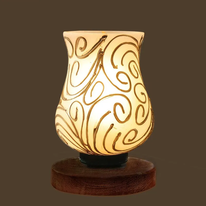Flamora Mosaic Glass Table Lamp With Wooden Base - White & Gold media 6
