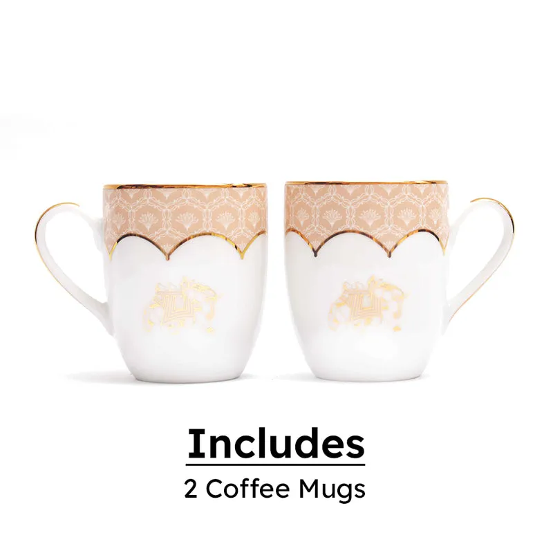 Gilded Legacy Coupe 24k Gold Brushed Porcelain Coffee Mug(280 mL Each/Peach) - Set Of Two media 5
