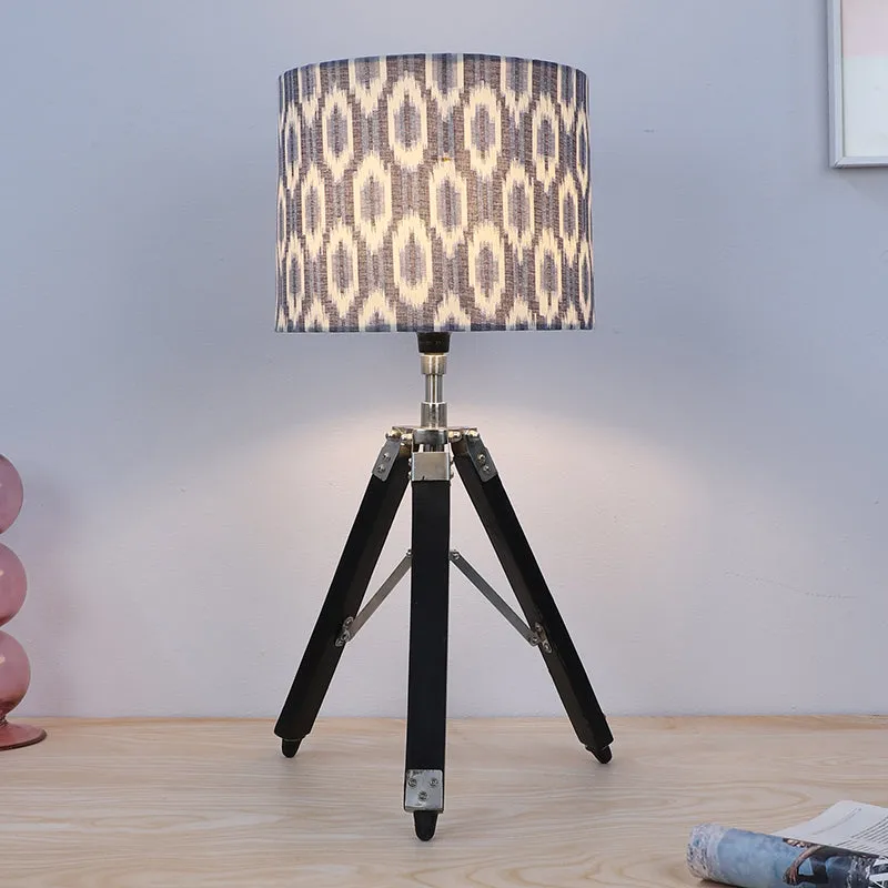 Lois Fold Printed Tripod Mango Wood Table Lamp - Blue,White,Black media 2