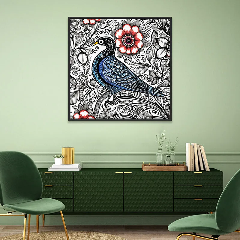 Avian Doodles Canvas Wall Painting With Frame - Black media 4
