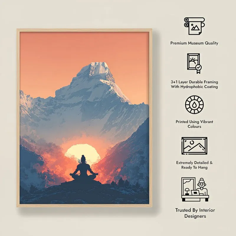 Mahadev Meditating Blissful III Wall art - Natural Brown Frame media 8