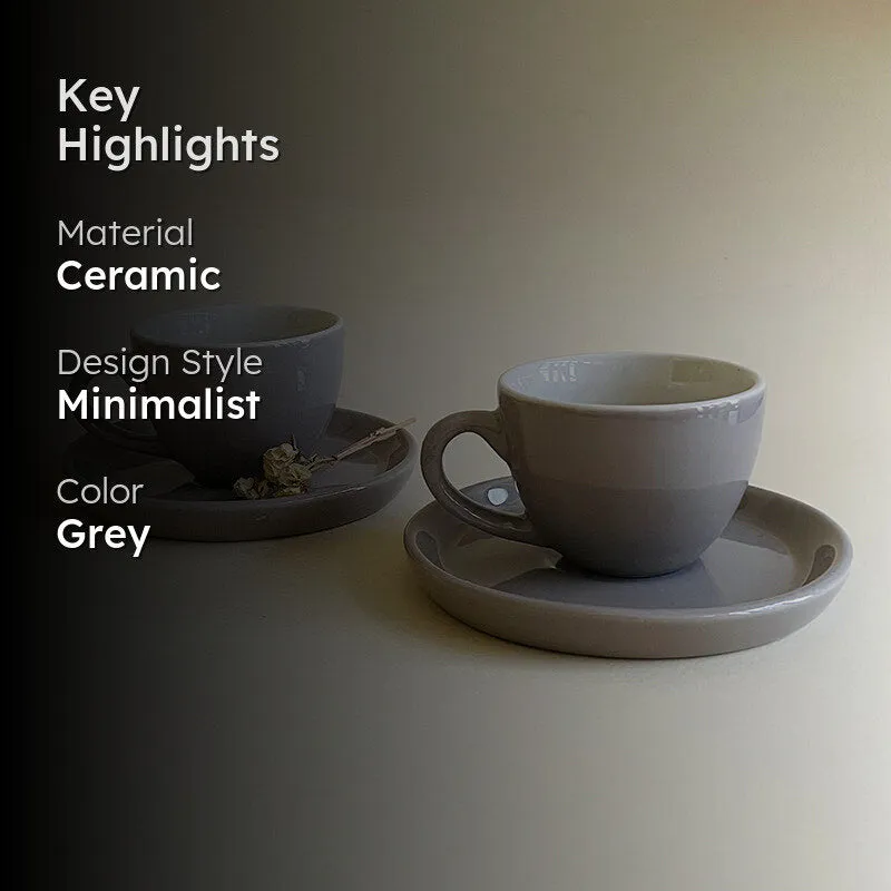 Blush & Brew Ceramic Cup & Saucer (Grey/100 mL) - Four Piece Set media 2