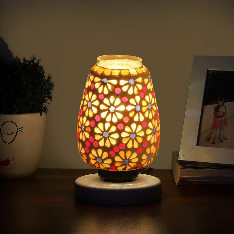 Primrose Glass Table Lamp With Wooden Base - Multicolor