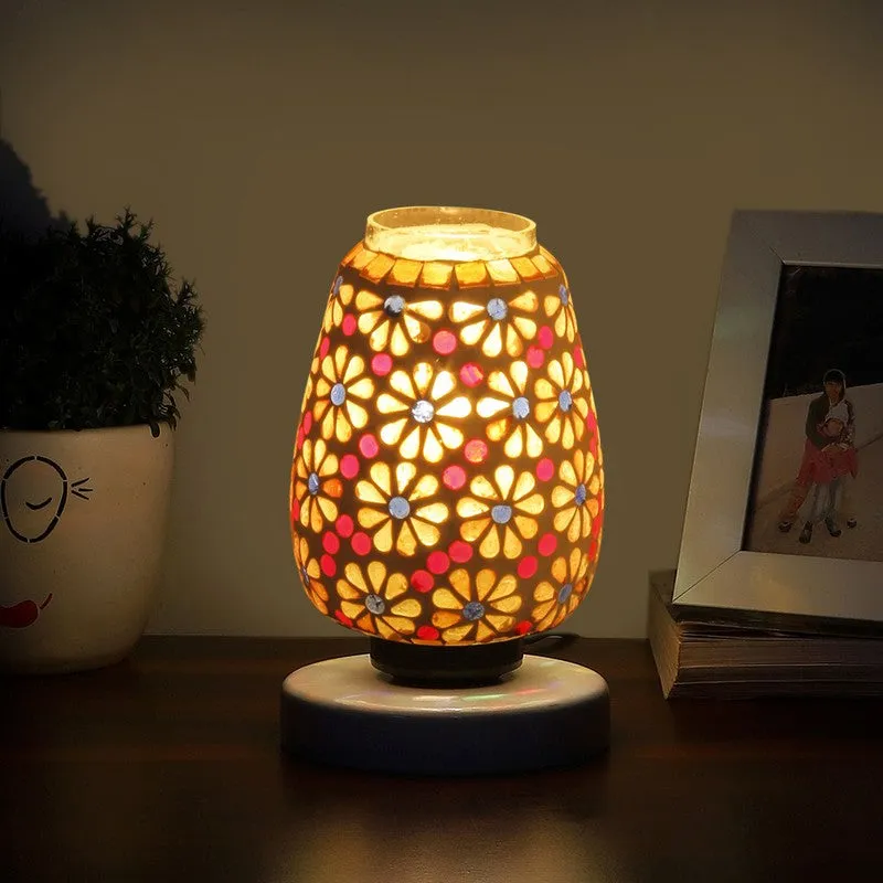 Primrose Glass Table Lamp With Wooden Base - Multicolor media 1