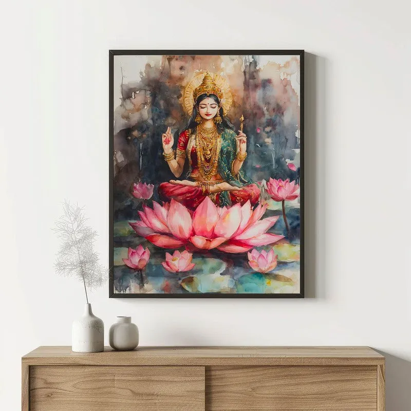 Shri Padmavati Spiritual Archival Paper Wall Painting With Frame - Black media 1