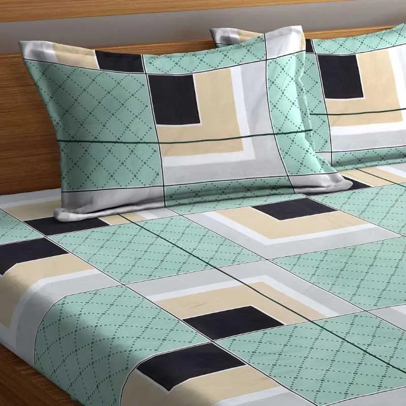 Asymmetric Tile Printed Microfiber Bedsheet (Turquoise) - 130 GSM media 6