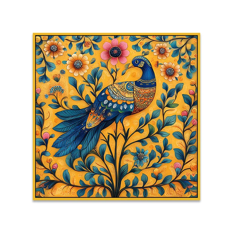 Vibrant Mayukha Canvas Wall Painting With Frame - Gold media 5
