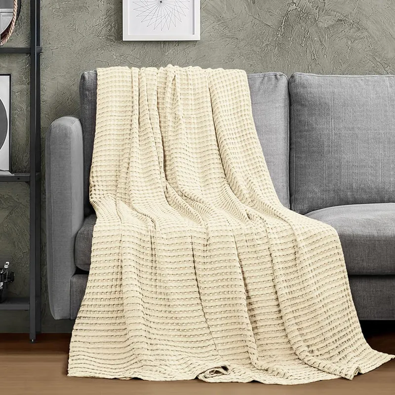 Urban Space Waffle Cotton Blanket (Beige) - 250 GSM media 1