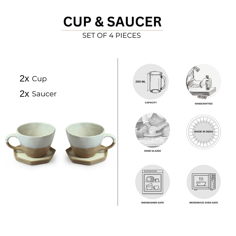 Ramal Handglazed Ceramic Tea Cup With Saucer (200 ML) - Four Piece Set media 6