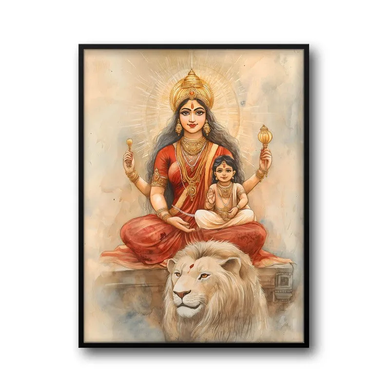 Jagadamba Spiritual Archival Paper Wall Painting With Frame - Black media 5