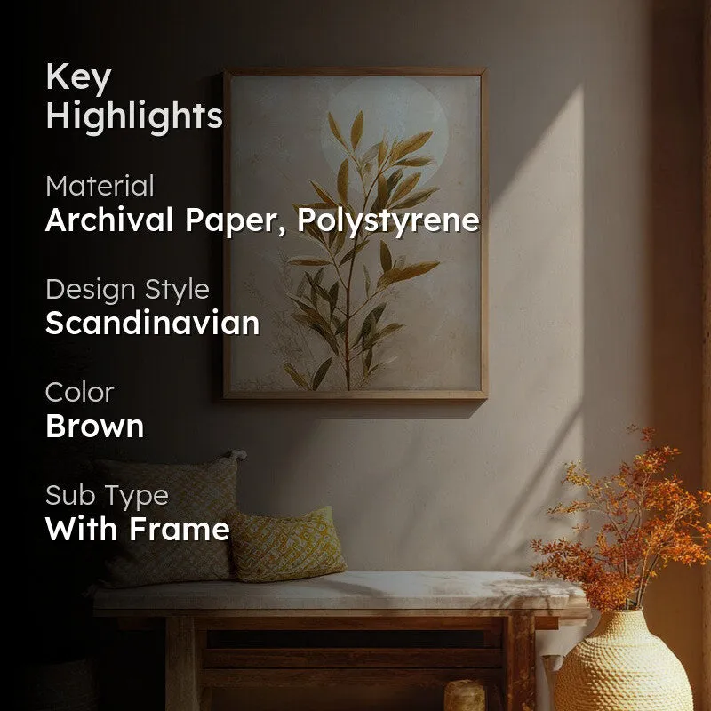 Botanical Harmony Archival Paper Wall Painting With Brown Frame media 2