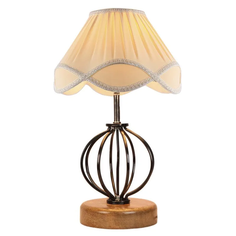 Aurelisse Cotton Table Lamp With Wooden Base - Ivory media 7