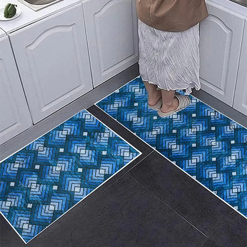 ContourLines Polyester Kitchen Floor Mats (Blue) - Set of Two media 5