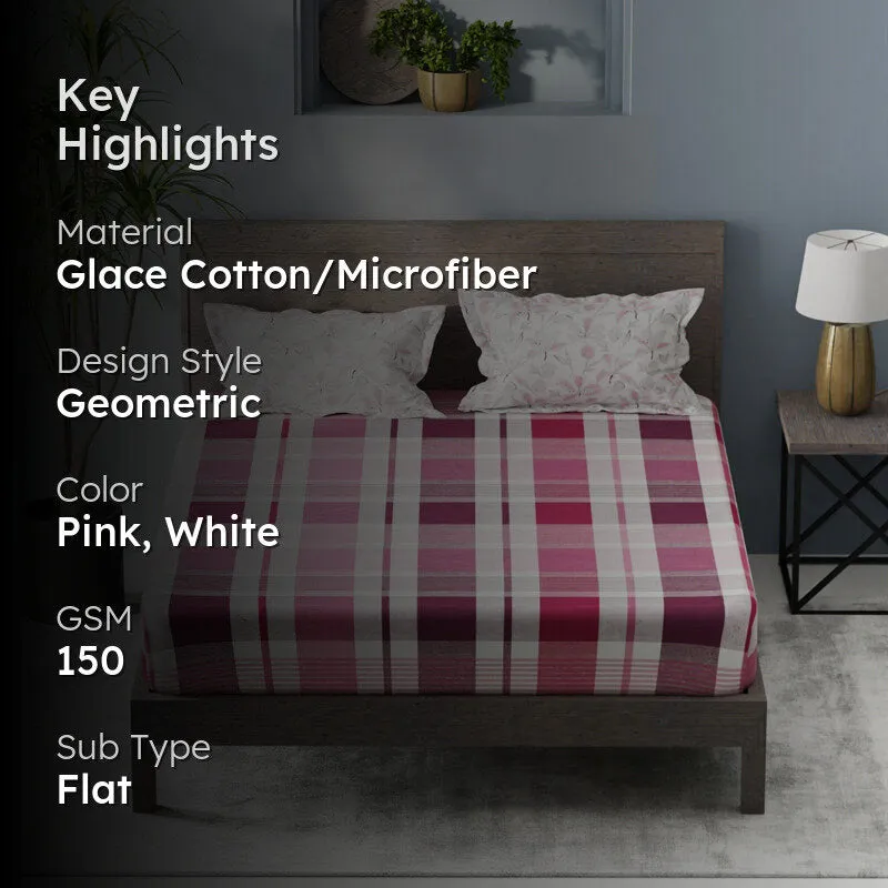 Check Flora Microfiber Microfiber Bedsheet (Maroon, Pink) - 150 GSM media 2