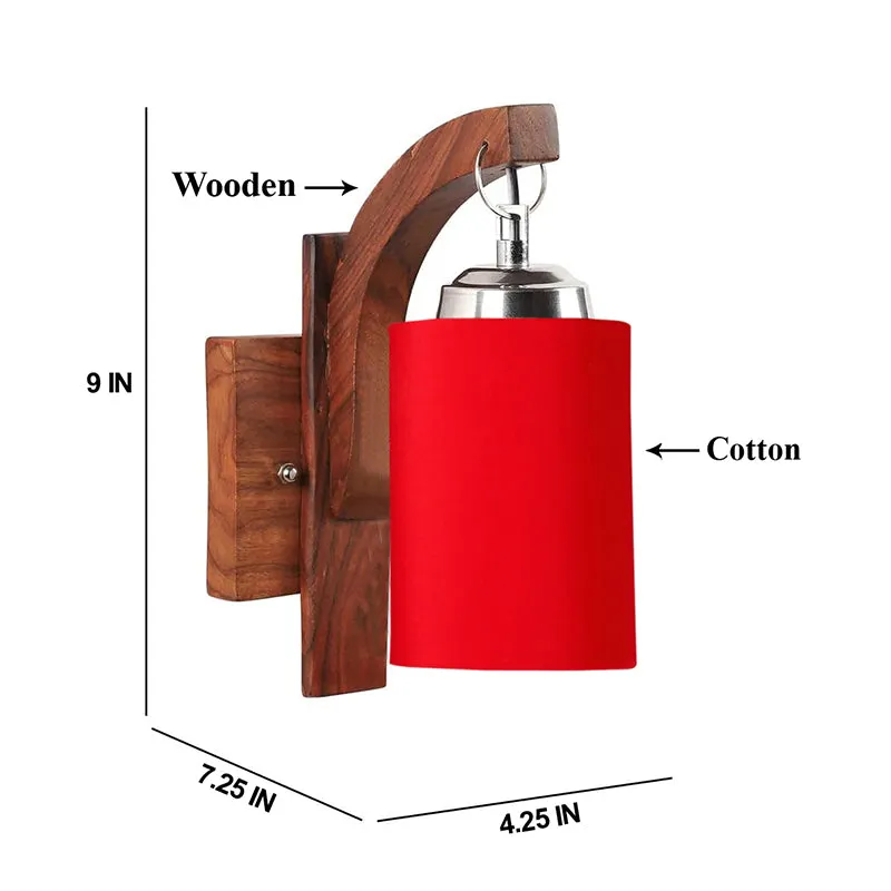 Forma Cylindrical Fabric & Wooden Wall Lamp - Red media 4