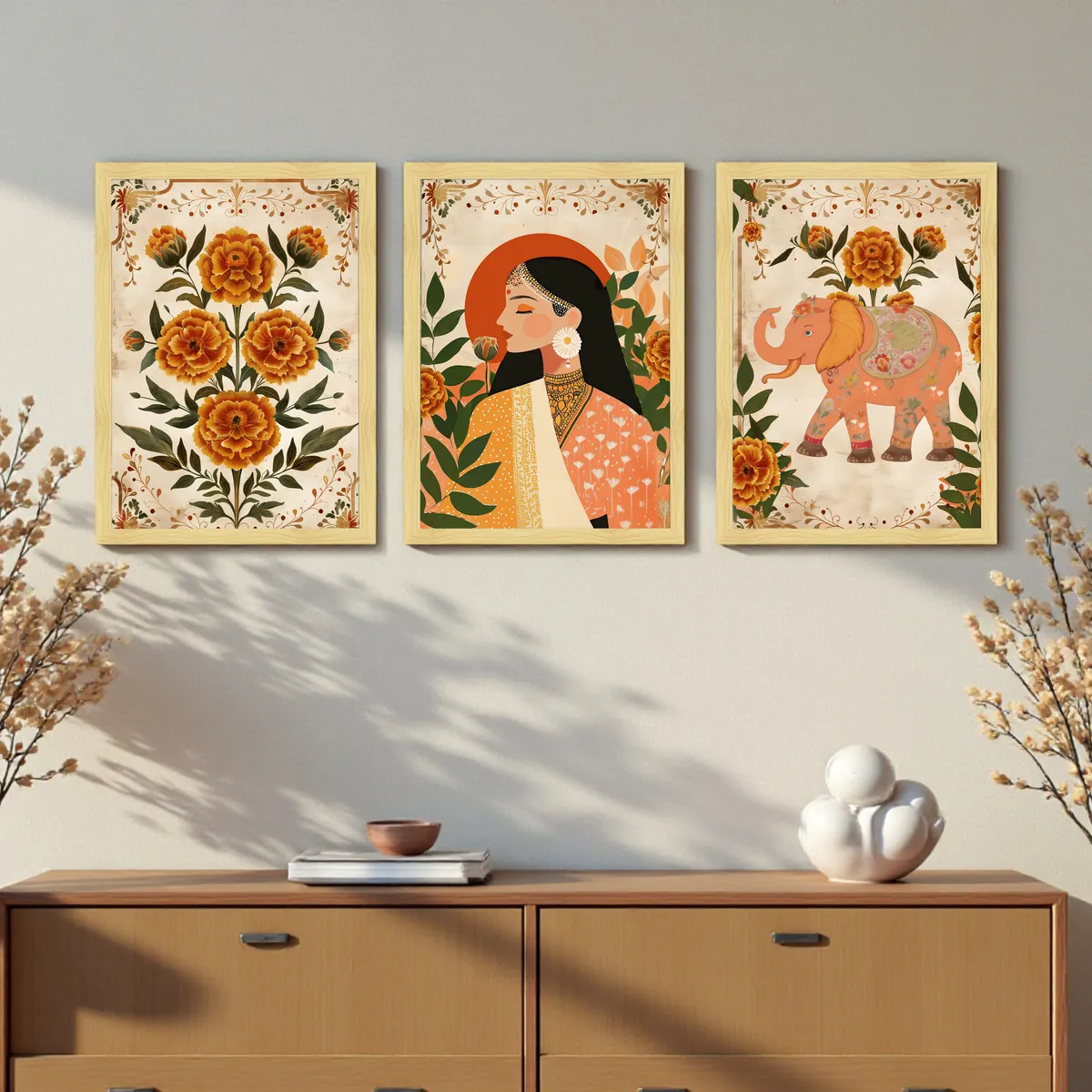 Madhura Folk Art Wall Painting Set With Frame - Set Of Three media 5