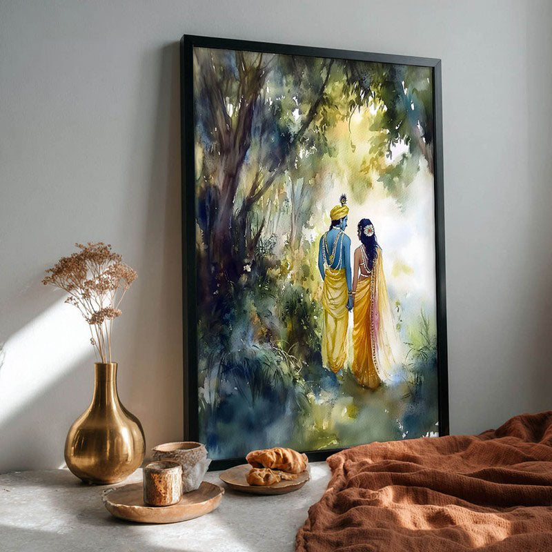 Sri Radha Krishna Archival Paper Wall Painting With Frame - Black media 4