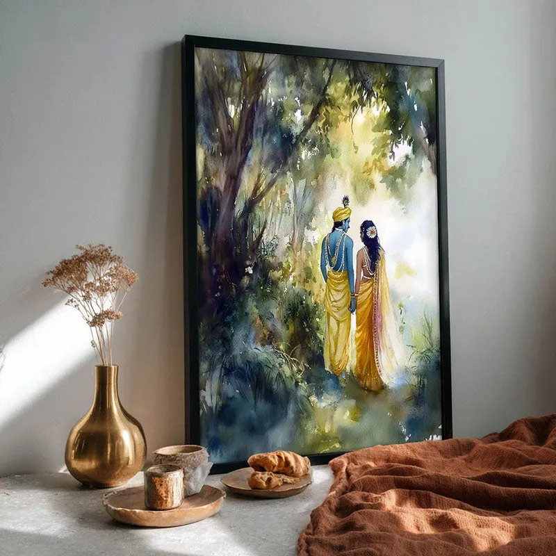 Sri Radha Krishna Archival Paper Wall Painting With Frame - Black media 4