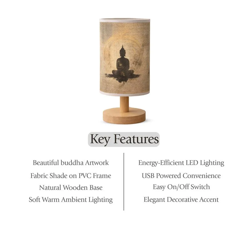 Meditating Buddha Jute & Wooden Table Lamp - Beige media 7