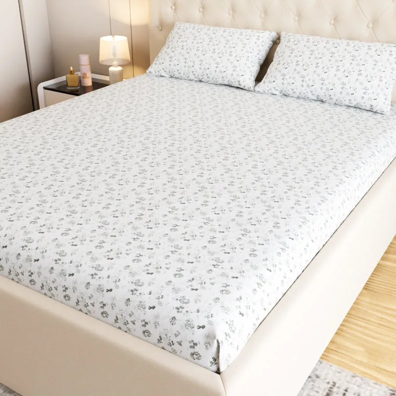 Rosewood Floral Cotton Bedsheet (Green) - 180 TC media 1