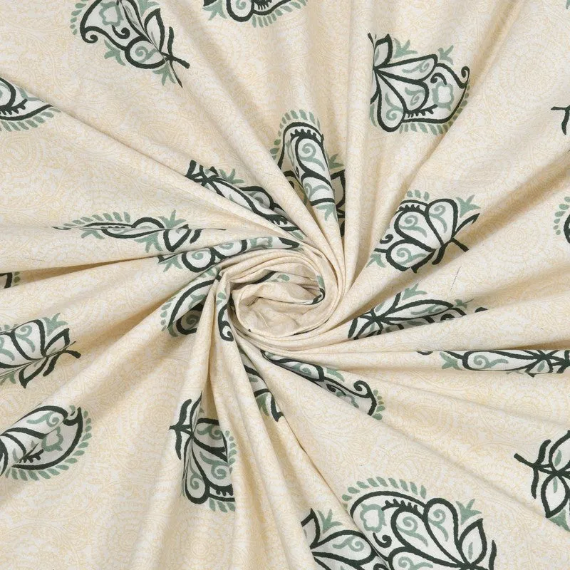 Bloomly Cotton Bedsheet (Off White,Green) - 240 TC media 5