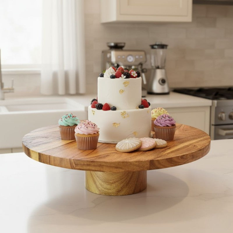 Oaklift Round Wooden Cake Stand