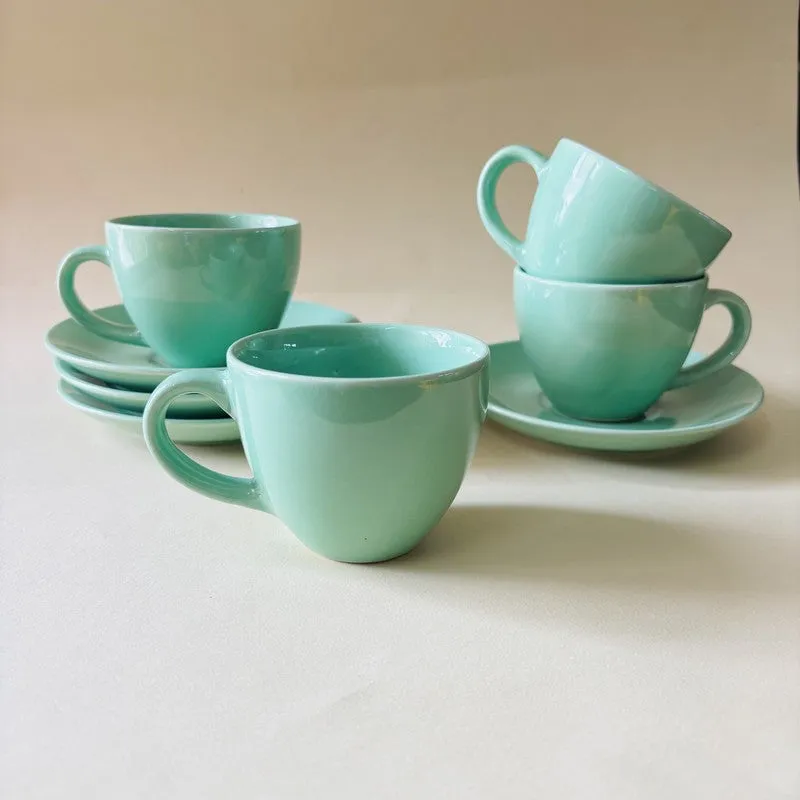 Ceramic Cup & Saucer (Sage Green/180 mL Each) - Set of Four media 5
