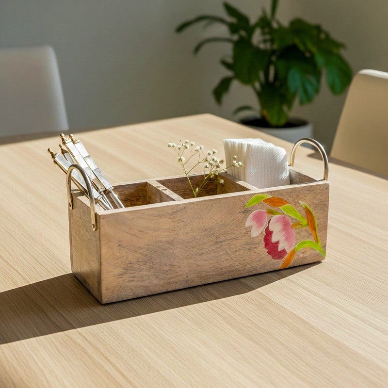 Padmika Lotus Motif Wooden Cutlery Stand
