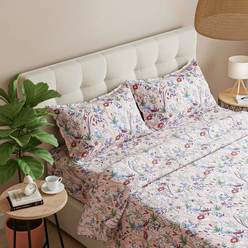 Shitha Floral Cotton Bedsheet (Peach) - 120 TC media 3